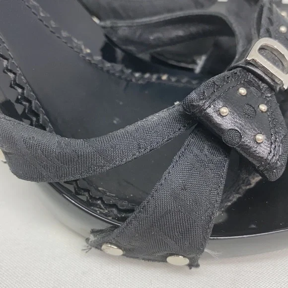 Dior Sz 37 Black Logo High Heel Sandals Bow Studs - Picture 8 of 16